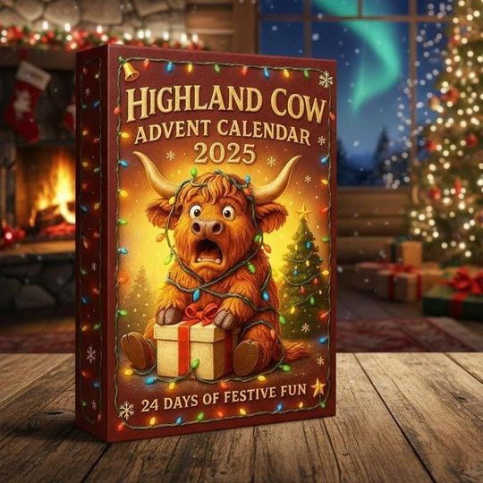 Discover Christmas Highland Cow Advent Calendar 2025, Farmhouse Christmas Countdown, Rustic Holiday Decor, Merry Christmas Gift, Winter Gift