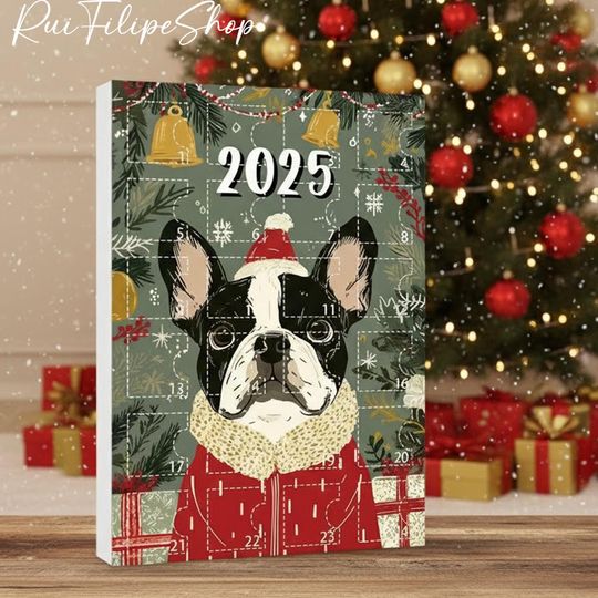 Discover 2025 French Bulldog Advent Calendar, Christmas Countdown Box, Holiday Decor for Kids and Adults