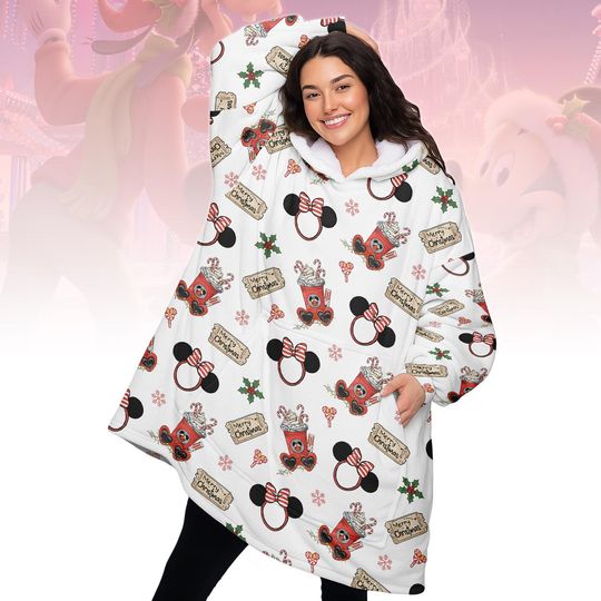 Discover Mickey Mouse Christmas Hooded Blanket, Disney Wearable Blanket, Holiday Lounge Blanket, Xmas Gift