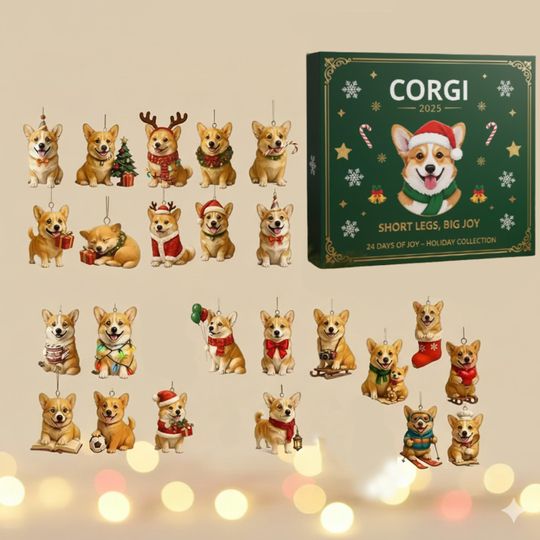 Discover Corgi Christmas Ornament Set 2025, 24-Piece Holiday Collection, Cute Dog Decorations for Tree, Advent Calendar Gift for Corgi Lovers