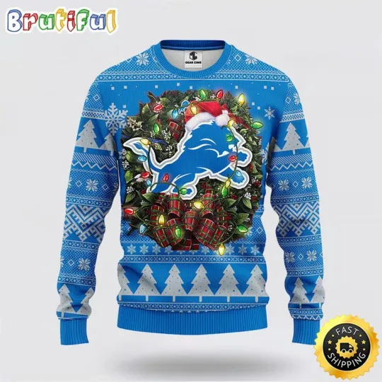 Discover football Detro!t Lio_ns Ugly Sweater Christmas Wreath Sweater For Fan Football
