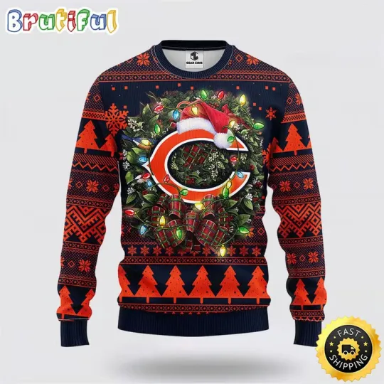 Discover football Ch!cago Be@r Ugly Sweater Christmas Wreath Sweater For Fan Football