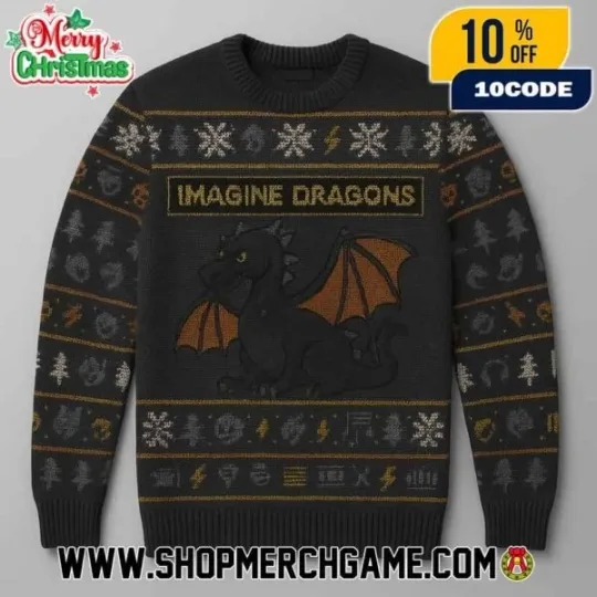 Discover Imagine Dragons Ugly Christmas Sweater Black Unisex All Sizes