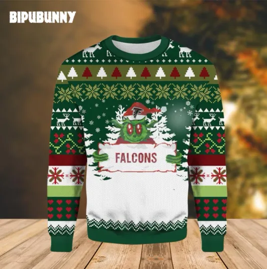 Green Grump Atlanta Football Ugly Christmas Sweater Holiday Fan Pullover
