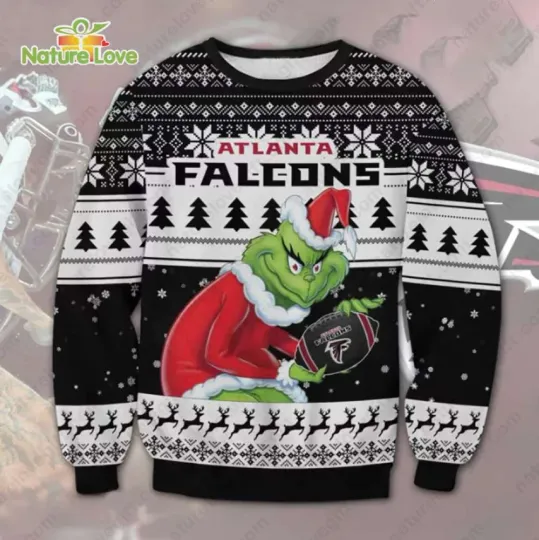 Funny Green Grump Stole Atlanta Football Ugly Christmas Sweater 2025