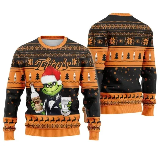 funny character Drinking Funny Christmas Ugly Sweater for Vodka Lovers
