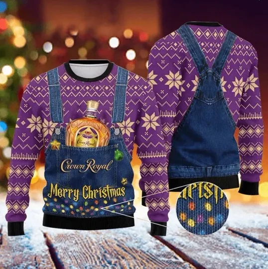 Discover Funny Merry Christmas Purple Whiskey Inspired Ugly Holiday Sweater