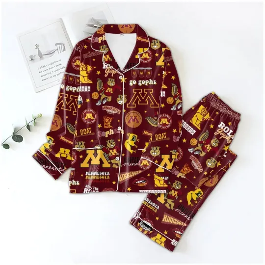 Discover Minnesota Football Pajama Set for Adults, Red Team Sleepwear, Halloween Lounge Wear