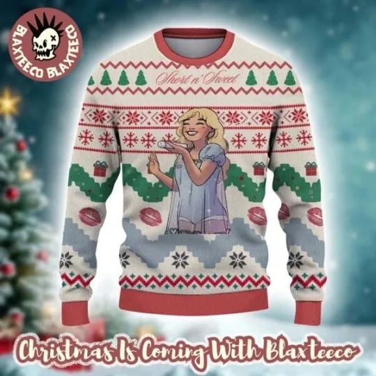 Discover Sabrina Carpenter Short N Sweet Holiday 2025 Knitted Christmas Sweater