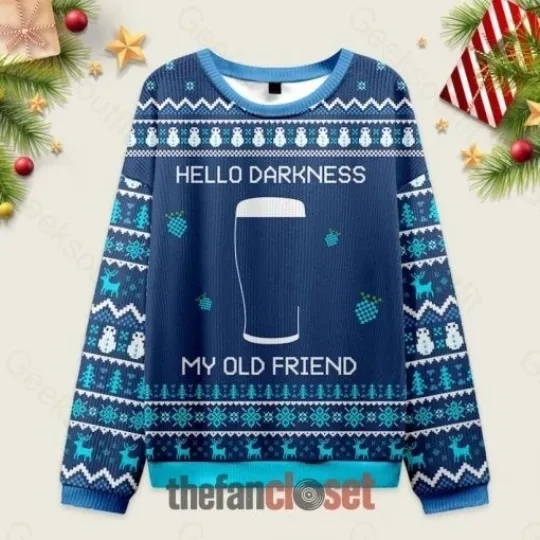 Discover Hello Darkness My Old Friend Blue Ugly Christmas Knit Sweater