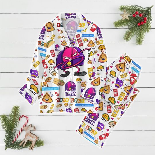 Christmas Taco Bell Pajama Set with Taco Bell Parody, Fast Food I Love Tacos, Funny Holiday PJs for Men and Women