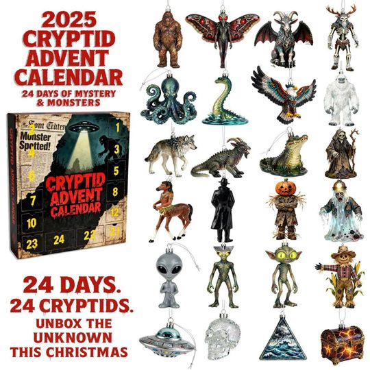 Cryptid Advent Calendar 2025, 24 Days of Mystery an Monsters Christmas Ornaments for Monster Hunters and Fans