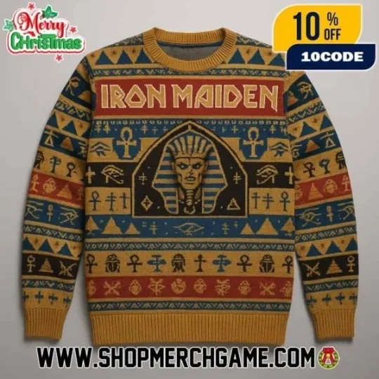 Iron !Maiden Powerslave Egypt Theme Knitted Ugly Sweater Unisex All Sizes