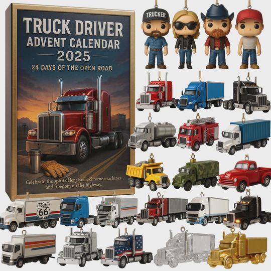 Discover Truck Driver Advent Calendar 2025 | 24 Days of Open Road Vehicle Ornaments | Unique Christmas Gift for Truckers and Highway Enthusiasts