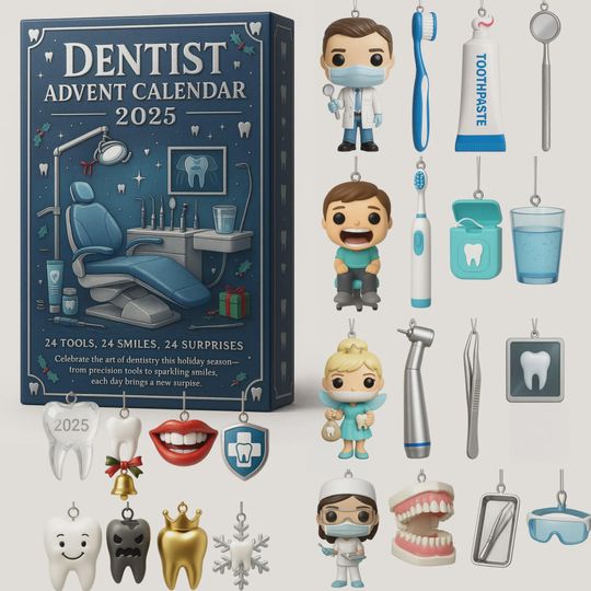 Discover Dentist Advent Calendar 2025 | 24 Tools 24 Smiles Dental Ornament Collection | Unique Christmas Gift for Dentist Hygienist Dental Student