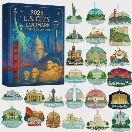 Discover U.S. City Landmark Advent Calendar 2025 | 24 Days of Iconic Miniature Ornaments | Unique Travel Gift for Cities Enthusiasts and Collectors