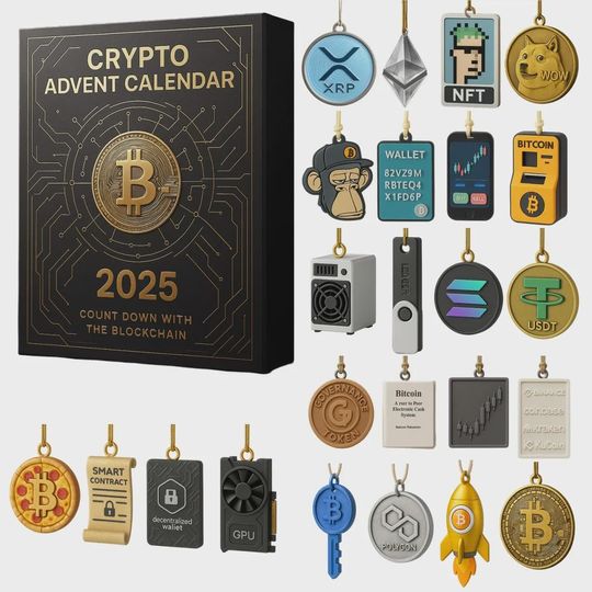Crypto Advent Calendar 2025, Count Down with The Blockchain NFT Token Ornament Set, Christmas Gift for Bitcoin Investor