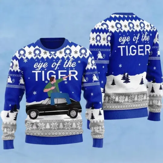 BG Supernatural Dean Singing Eye Of The Tiger Ugly Christmas Sweater, Dean Winch
