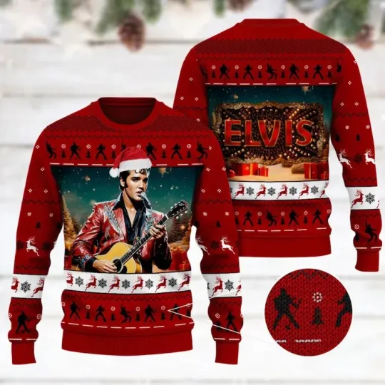 Discover BG Elvis Presley Ugly Christmas Sweater, King Rock And Roll Sweater, Santa Elvis