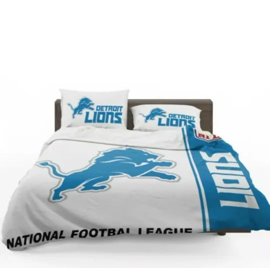 Discover football Detroit Lion White Blue Bedding Set