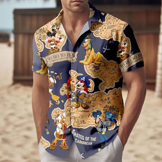 Discover Mickey and Friends Pirates of the Caribbean Button Shirt for Men, Disney Pirates Beach Hawaii Shirt