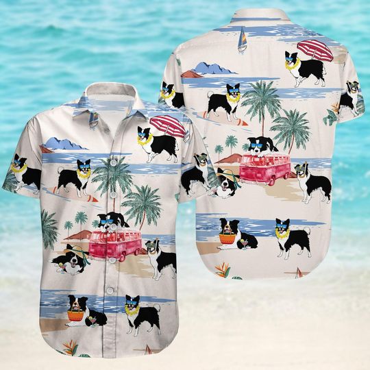 Discover Border Collie Vintage Hawaiian Shirt, Family Vacation Summer Shirt, Cute Dog Aloha Shirt