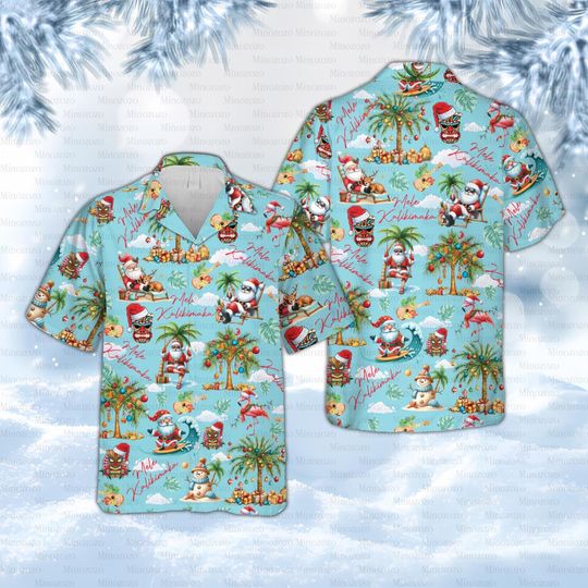 Mele Kalikimaka Hawaiian Shirt, Aloha Christmas Shirt, Tropical Christmas Hawaii, Funny Beach Santa Holiday Shirt