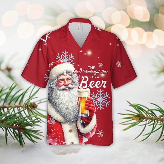 Discover Christmas Beer Lover Hawaiian Shirt, Retro Santa Christmas Party Hawaiian