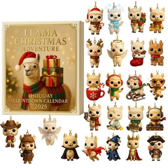 Discover Llama Christmas Adventure Advent Calendar 2025, 24 Days of Cute Llama Alpaca Figurines, Funny Holiday Countdown Gift for Kids Her