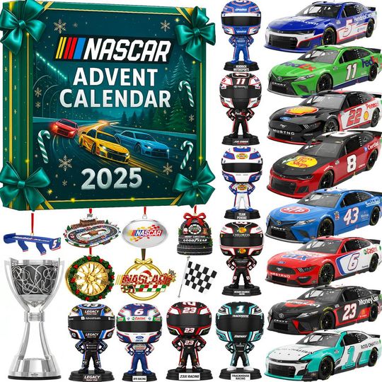 Discover NASCAR Advent Calendar 2025, 24 Days of Diecast Race Car Models & Driver Helmets, Christmas Gift for Racing Fans and Car Collector