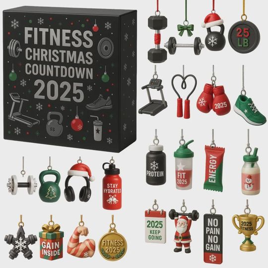 Discover Fitness Christmas Countdown 2025, 24 Day Gym Equipment & Workout Ornaments, Trainer and Gym Lover Gift Set