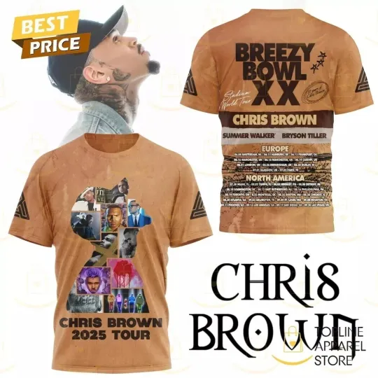Discover Chris Brown Breezy Bowl XX Tour 2025 3D T-Shirt