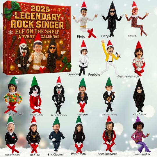 Discover Legendary Rock Singer Elf Advent Calendar 2025, 24 Day Music Countdown, Christmas Gift for Rock Fans, Elf on the Shelf Collectible Set