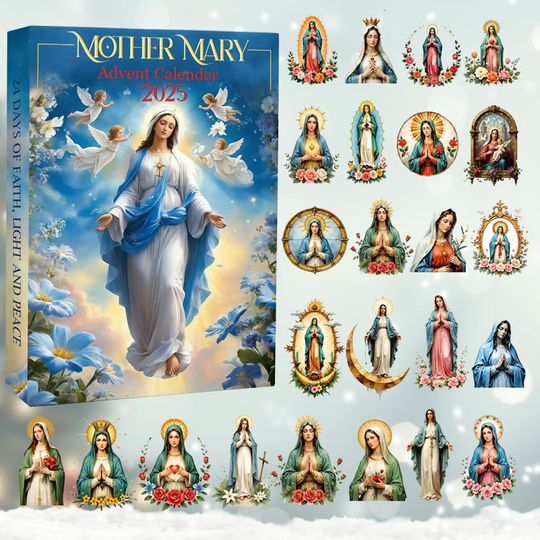 Discover Mother Mary Advent Calendar 2025, 24 Day Countdown, Blessed Virgin Ornaments, Faith Christmas Gift, Catholic Holiday Decor Box