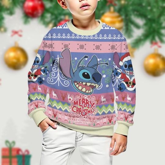 Discover Stitch Ugly Christmas Sweater, Disney Stitch Santa Sweatshirt, Xmas Holiday Shirt For Men Women And Kids