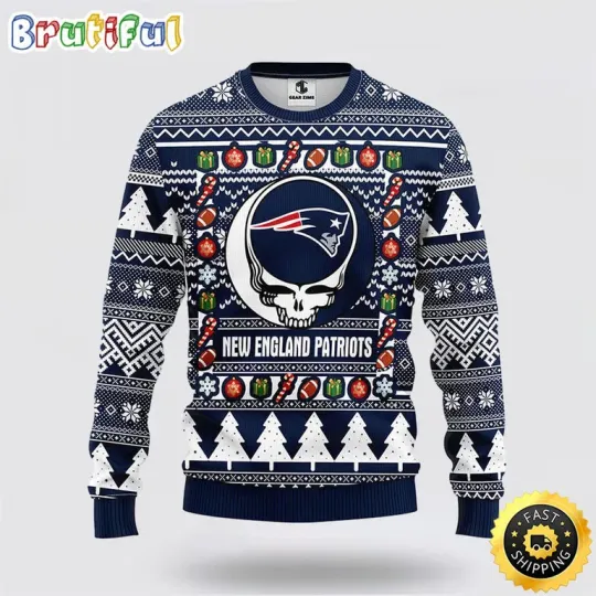 football New Eng!and Patr!ot Grateful Dead Ugly Christmas Sweater