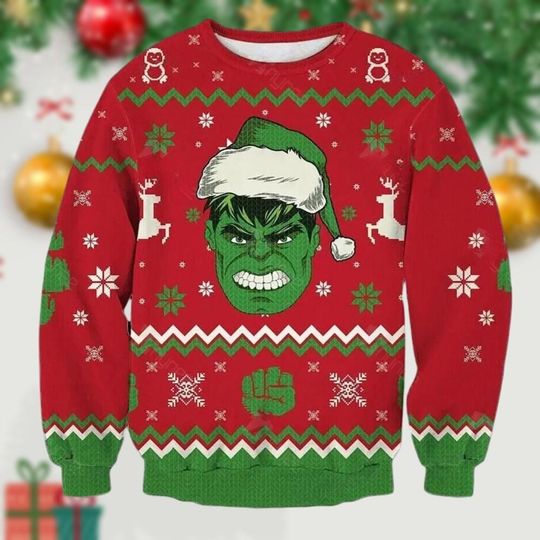 Hulk Ugly Christmas Sweater, Marvel Santa Hat Sweater, Holiday Xmas Gift For Men Women And Kids