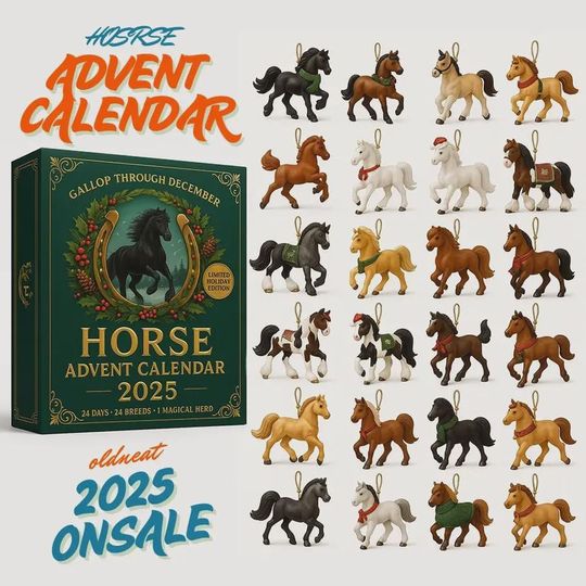 Discover Horse Advent Calendar 2025 | 24 Breeds Miniature Horse Ornaments | Equestrian Lover Gift Set | Gallop Through December