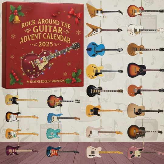 Discover Rock Around the Guitar Advent Calendar 2025 | 24 Days of Electric & Acoustic Guitar Ornaments | Musician Collector Gift