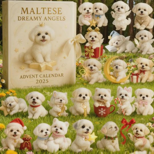 Discover Maltese Dreamy Angels Advent Calendar 2025, 24 Days of Adorable Puppy Ornaments, Maltese Lover Gift Box, Festive Dog Angel