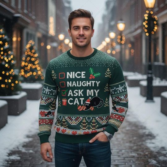 Discover Black Cat Lovers Ugly Christmas Sweater, Ask My Cat Sweater Fun Xmas Gift for Cat Owners