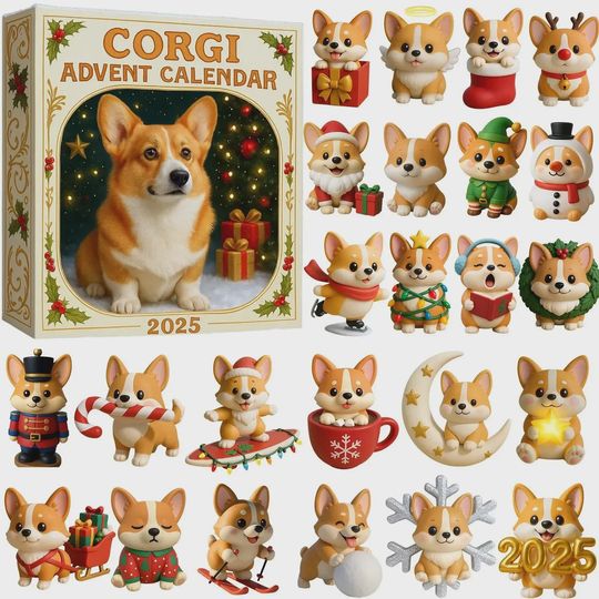 Discover Corgi Advent Calendar 2025, 24 Days of Adorable Puppy Ornaments, Corgi Lover Collector Gift Box, Dog Gift