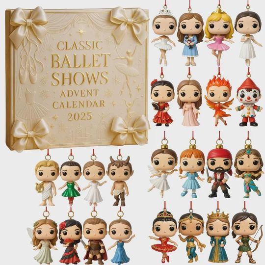 Classic Ballet Shows Advent Calendar 2025, 24 Days of Miniature Dancer Figurines, Nutcracker, Swan Lake Collector Gift