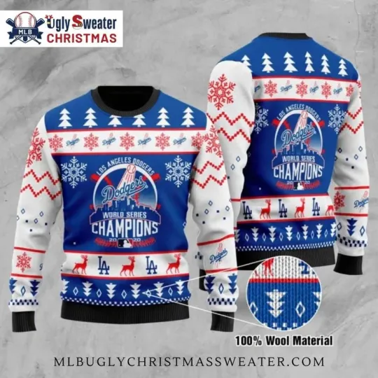 Discover LA Dodgers 2020 World Series Champions Reindeer Xmas Sweater