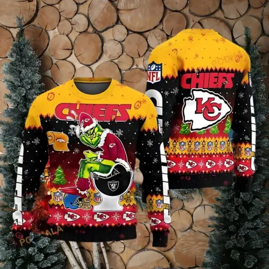 Discover football Chiefs funny character Collab Ultimate Ugly Christmas Sweater