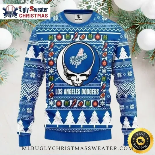 Discover LA Dodgers Blue Skull Christmas Sweater