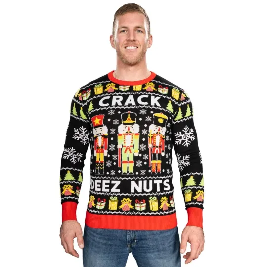 Discover Funny Adult Unisex "Crack Deez Nuts" Ugly Christmas Sweater