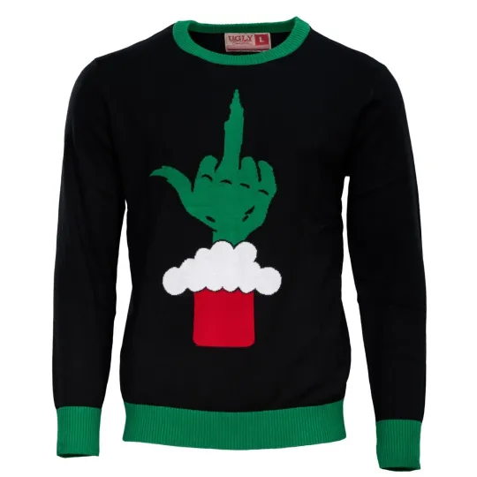 Discover Green Cartoon Monster Middle Finger Adult Unisex Ugly Christmas Sweater