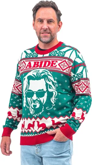 Discover Adult Unisex Big Lebowski Dude Abides Dude Face w/ Marmot Ugly Christmas Sweater