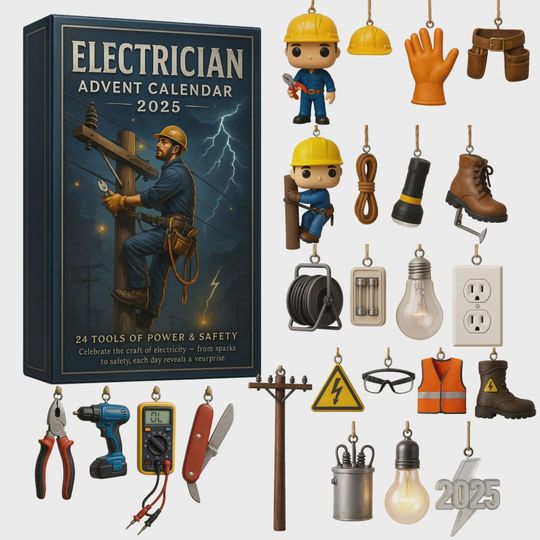 Discover Electrician Advent Calendar 2025, 24 Days of Tools, Safety and Electric Ornaments, Lineman & Contractor Gift for Men